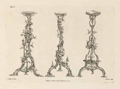 Tre progetti per torcieri in stile cinese (Tavola 13 di Centocinquanta nuovi disegni) da Thomas Johnson